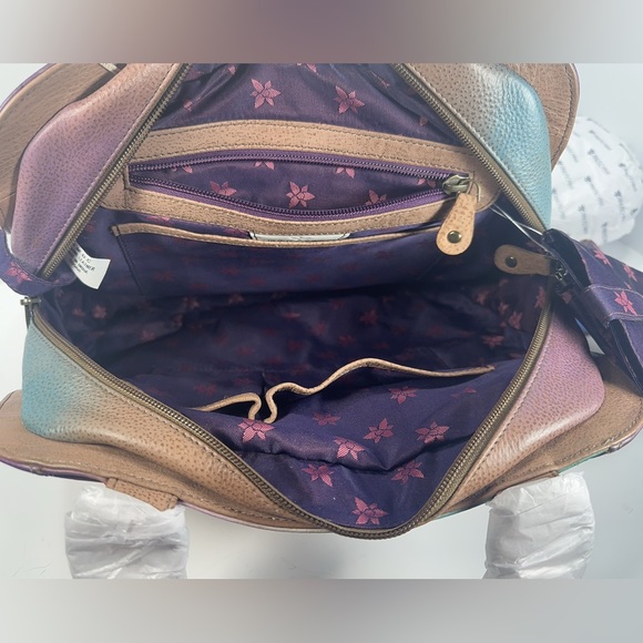 NEW - Anuschka Multi Compartment Hand Painted Leather Satchel - Henna Floral - Picture 11 of 14